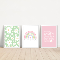 KIT 3 QUADROS JARDIM BOHO ARCO ÍRIS