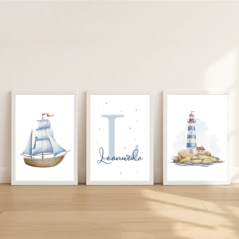 KIT 3 QUADROS MARINHEIRO LEONARDO - comprar online