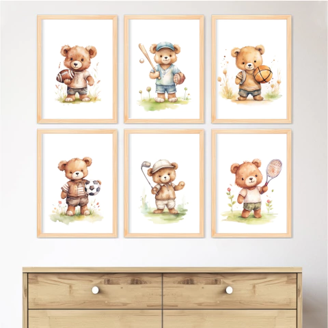 KIT 6 QUADROS URSOS ESPORTIVOS - comprar online