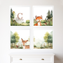 KIT 4 QUADROS ANIMAIS DO BOSQUE - comprar online