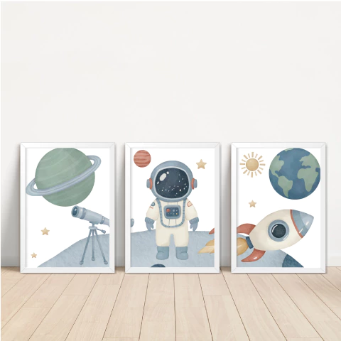 KIT 3 QUADROS GALÁXIA ASTRONAUTA NA LUA - comprar online