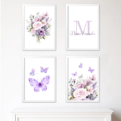 KIT 4 QUADROS FLORAL LILÁS - comprar online