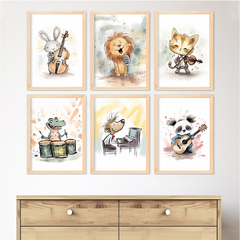 KIT 6 QUADROS ANIMAIS MUSICAIS