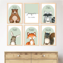 KIT 6 QUADROS ANIMAIS DO BOSQUE MENTA - comprar online