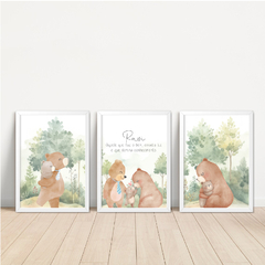 KIT 3 QUADROS FAMÍLIA URSO AQUARELA - La Artes Quadros e Decor