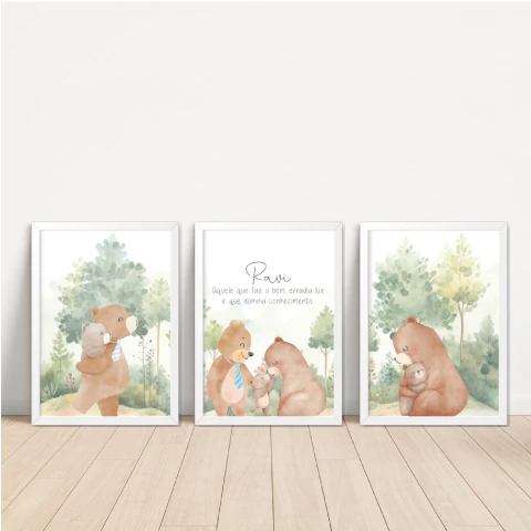 KIT 3 QUADROS FAMÍLIA URSO AQUARELA - comprar online