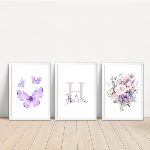 KIT 3 QUADROS FLORAL LILÁS HELENA - comprar online