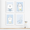 KIT 4 QUADROS ANIMAIS EM AZUL
