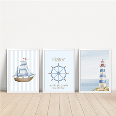 KIT 3 QUADROS MARINHEIRO AQUARELA - La Artes Quadros e Decor