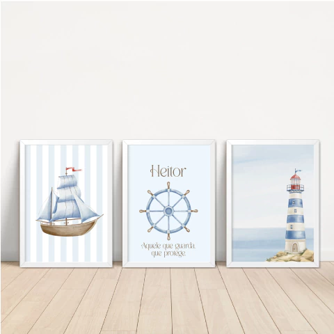 KIT 3 QUADROS MARINHEIRO AQUARELA - comprar online
