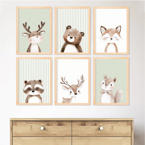 KIT 6 QUADROS ANIMAIS FOFOS DA FLORESTA - comprar online