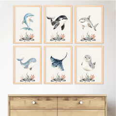 KIT 6 QUADROS FUNDO DO MAR CUTE - comprar online