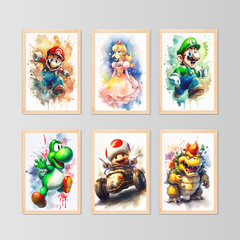 KIT 3 QUADROS SUPER MARIO AQUARELA
