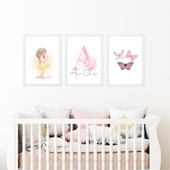KIT 3 QUADROS BORBOLETAS ANA CLARA