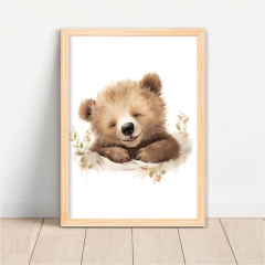 KIT 3 QUADROS URSO AQUARELA MARROM