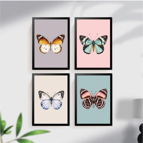 KIT 3 QUADROS VINTAGE BORBOLETAS