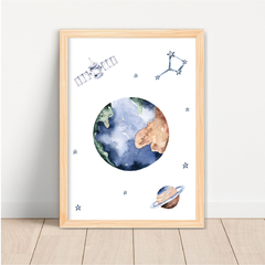 KIT 3 QUADROS ASTRONAUTA AQUARELA MENINA - comprar online