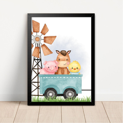 KIT 3 QUADROS FAZENDINHA MENINO AZUL - La Artes Quadros e Decor