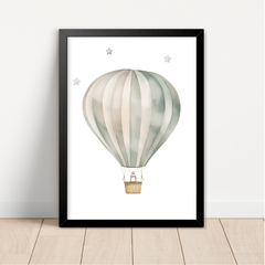 KIT 3 QUADROS BALÃO AVIÃO AQUARELA VERDE - loja online