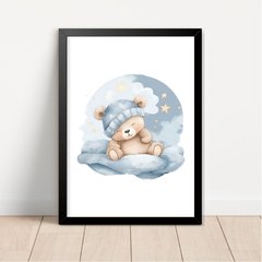 KIT 3 QUADROS URSO AQUARELA AZUL COM FRASE - La Artes Quadros e Decor