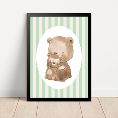 KIT 3 QUADROS MÃE URSO RETRÔ VERDE