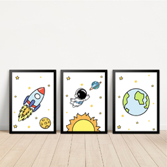 KIT 3 QUADROS ASTRONAUTA NAS ESTRELAS