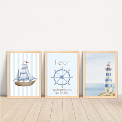 KIT 3 QUADROS MARINHEIRO AQUARELA - loja online