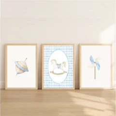 KIT 3 QUADROS RETRÔ AZUL na internet