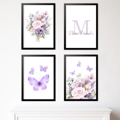 KIT 4 QUADROS FLORAL LILÁS na internet