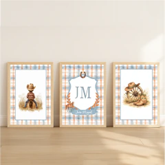 KIT 3 QUADROS MENINO COUNTRY AZUL