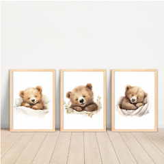 KIT 3 QUADROS URSO AQUARELA MARROM na internet