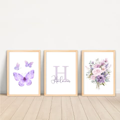 KIT 3 QUADROS FLORAL LILÁS HELENA na internet