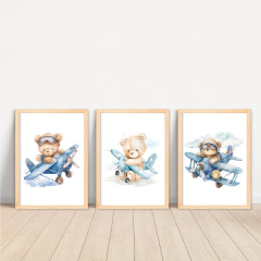 KIT 3 QUADROS URSO AVIADOR AQUARELA na internet