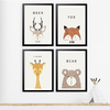 KIT 4 QUADROS ANIMAIS FOX BEAR DEER GIRAFE