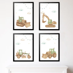 KIT 4 QUADROS TRATORES AQUARELA - La Artes Quadros e Decor