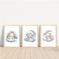 Imagem do KIT 3 QUADROS URSO AQUARELA AZUL