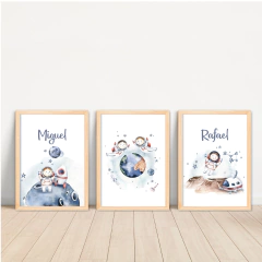 KIT 3 QUADROS ASTRONAUTA IRMÃOS menino/menino - comprar online