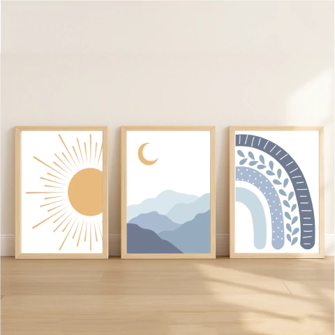 KIT 3 QUADROS BOHO AZUL - comprar online