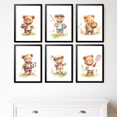 KIT 6 QUADROS URSOS ESPORTIVOS - La Artes Quadros e Decor