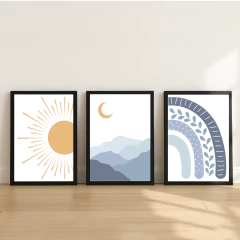 KIT 3 QUADROS BOHO AZUL - La Artes Quadros e Decor