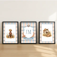KIT 3 QUADROS MENINO COUNTRY AZUL na internet