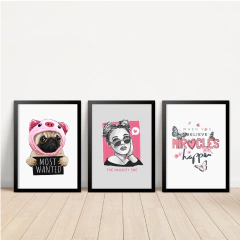 KIT 3 QUADROS GAROTA E O PUG