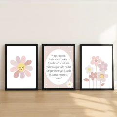 KIT 3 QUADROS MARGARIDAS BLUSH ORAÇÃO - La Artes Quadros e Decor