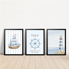 Imagem do KIT 3 QUADROS MARINHEIRO AQUARELA