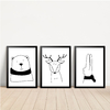 KIT 3 QUADROS ANIMAIS PRETO E BRANCO 3