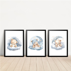KIT 3 QUADROS URSO AQUARELA AZUL na internet