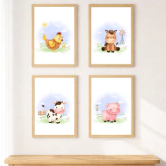 KIT 4 QUADROS ANIMAIS DA FAZENDA MENINO