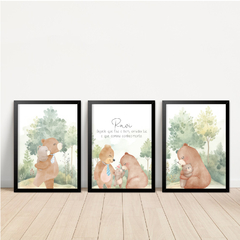 Imagem do KIT 3 QUADROS FAMÍLIA URSO AQUARELA