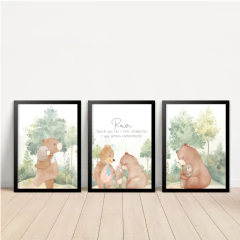 KIT 3 QUADROS FAMÍLIA URSO AQUARELA - La Artes Quadros e Decor
