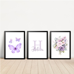 KIT 3 QUADROS FLORAL LILÁS HELENA - La Artes Quadros e Decor